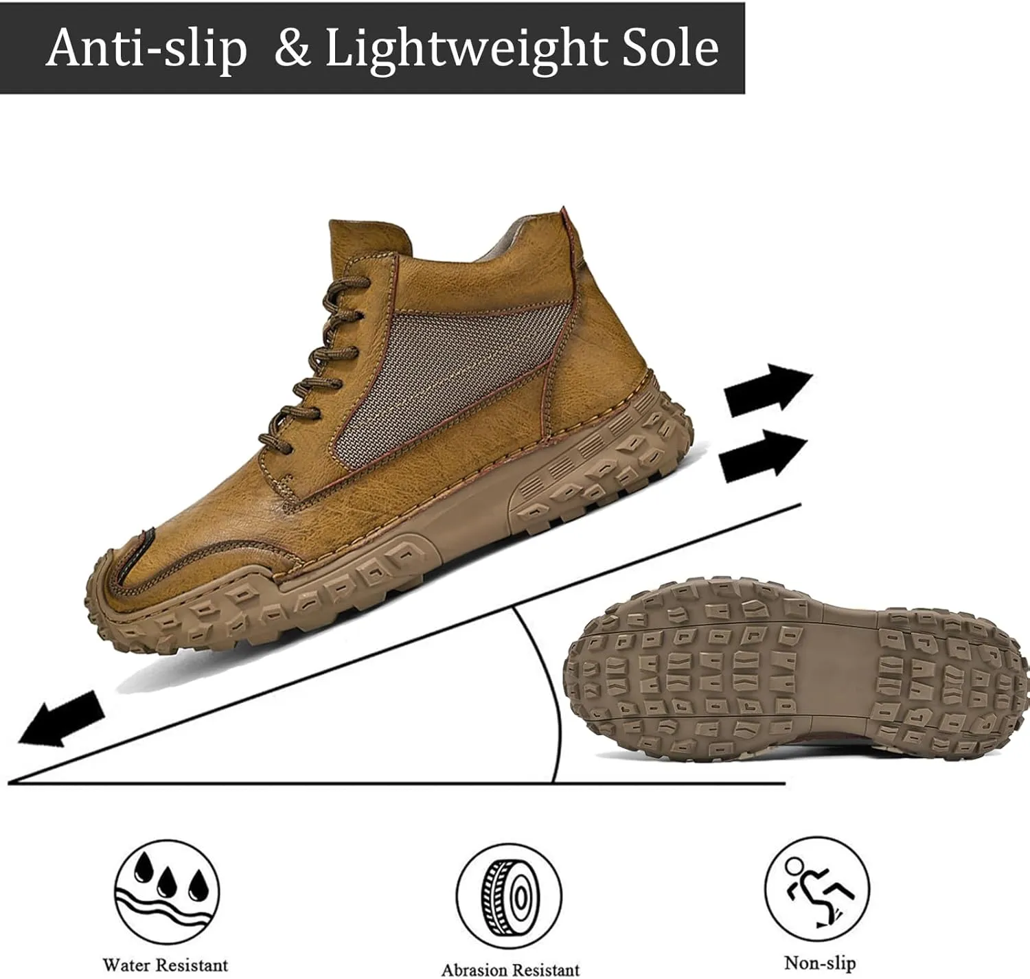 Non Slip Chukka Boots for Men - Casual Lightweight Hiking Ankle Boots Lace Up Leather