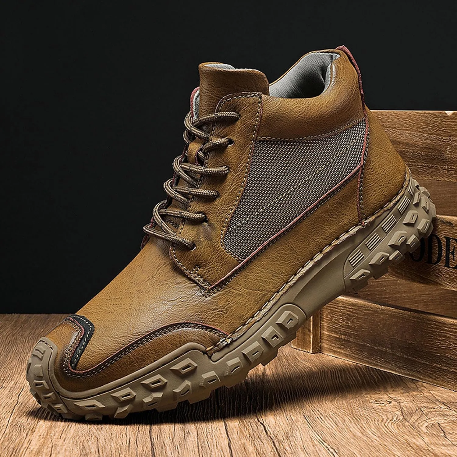 Non Slip Chukka Boots for Men - Casual Lightweight Hiking Ankle Boots Lace Up Leather