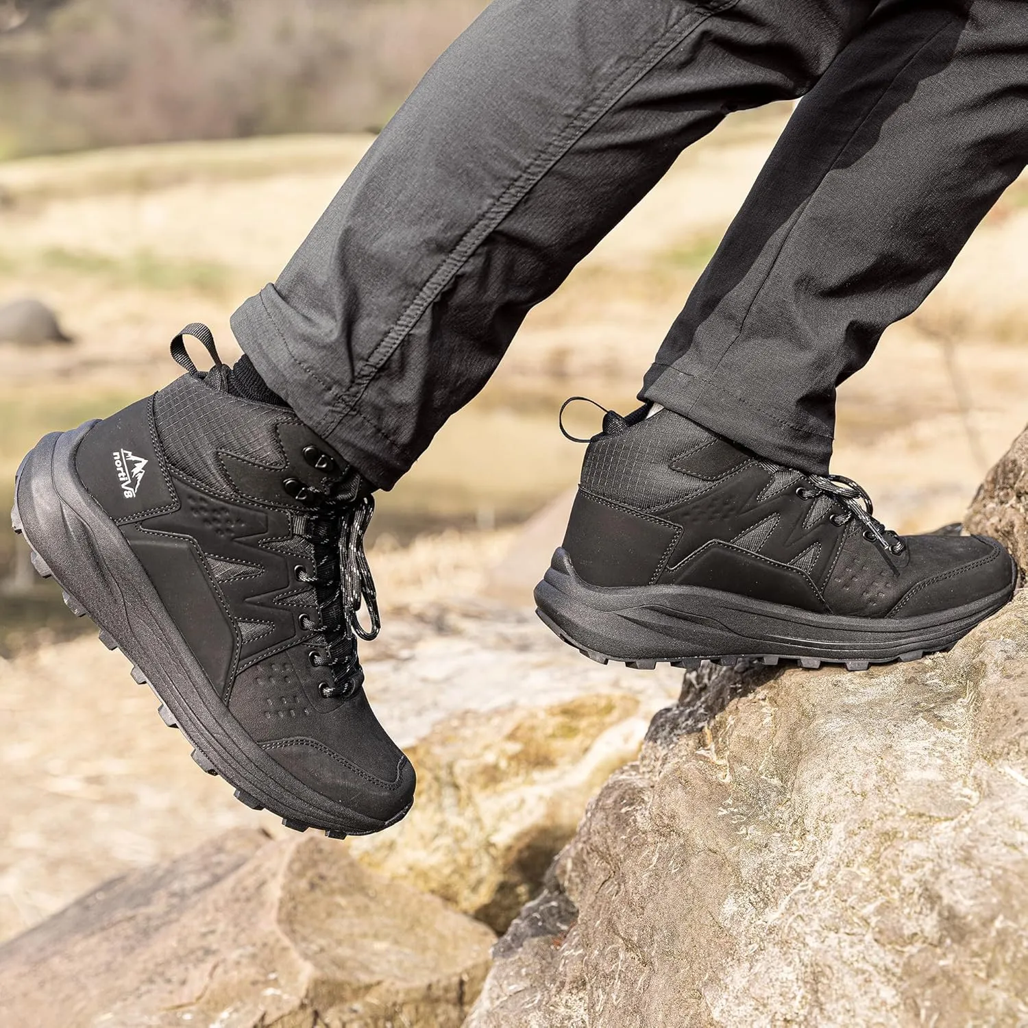 NORTIV 8 Men's Waterproof Hiking Boots, Lightweight Leather Outdoor Work Footwear with Rubber Toe, MDT Sole, for Trekking, Mountaineering