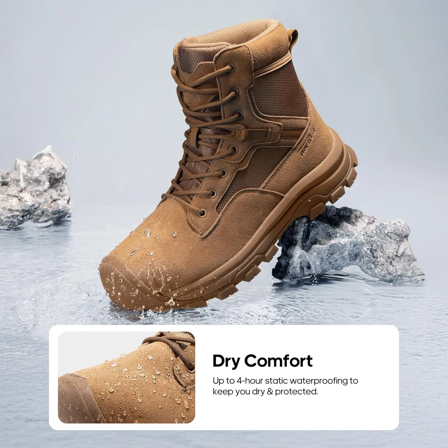 NORTIV 8 Men's Waterproof Work Military Tactical Boots Rubber Toe Leather Outdoor Hiking Motorcycle Combat Boots