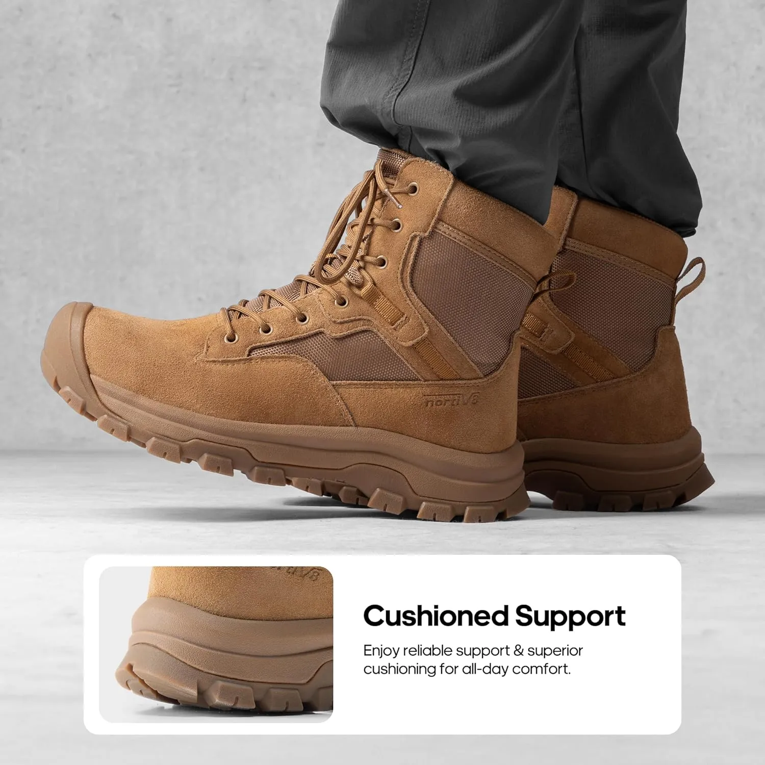 NORTIV 8 Men's Waterproof Work Military Tactical Boots Rubber Toe Leather Outdoor Hiking Motorcycle Combat Boots