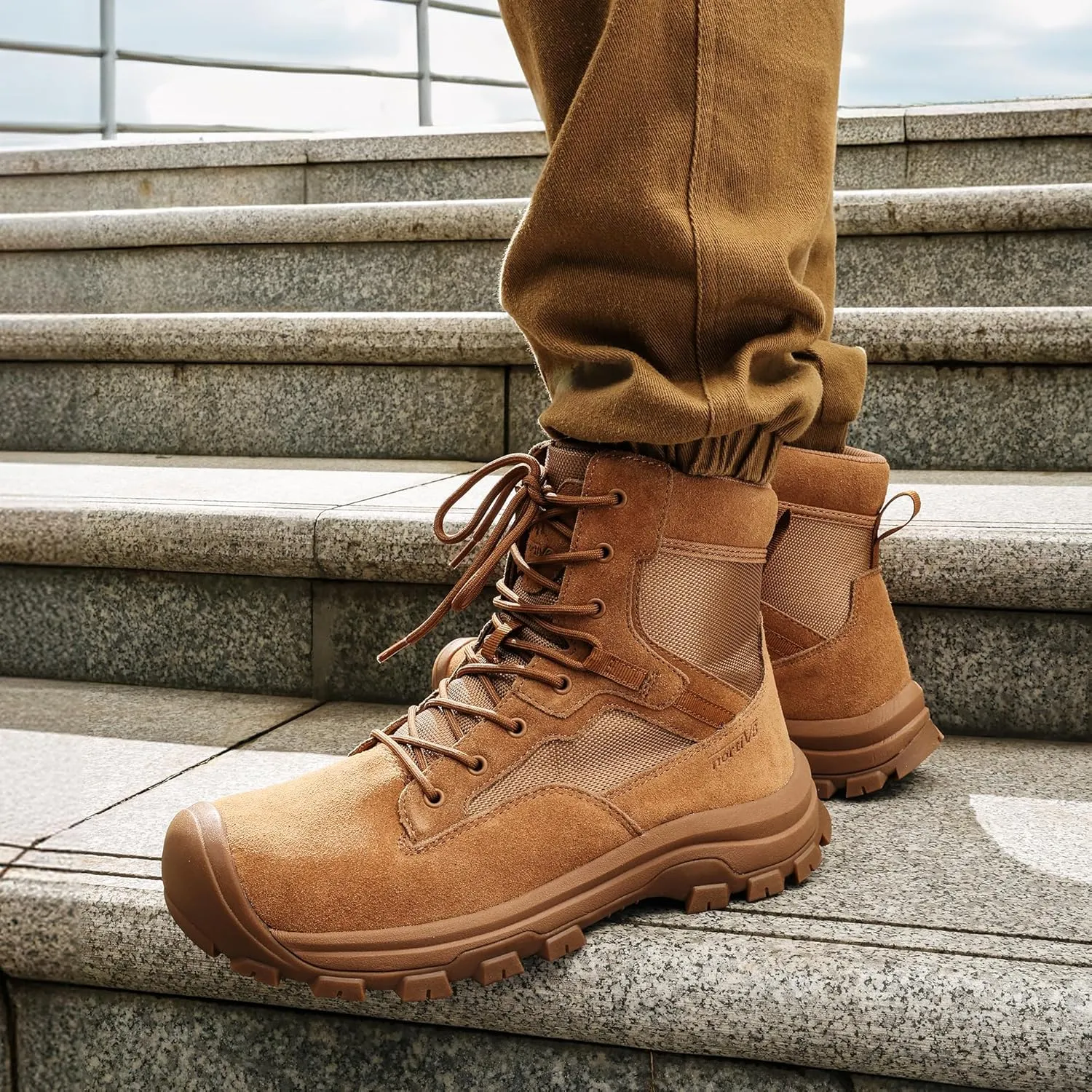 NORTIV 8 Men's Waterproof Work Military Tactical Boots Rubber Toe Leather Outdoor Hiking Motorcycle Combat Boots