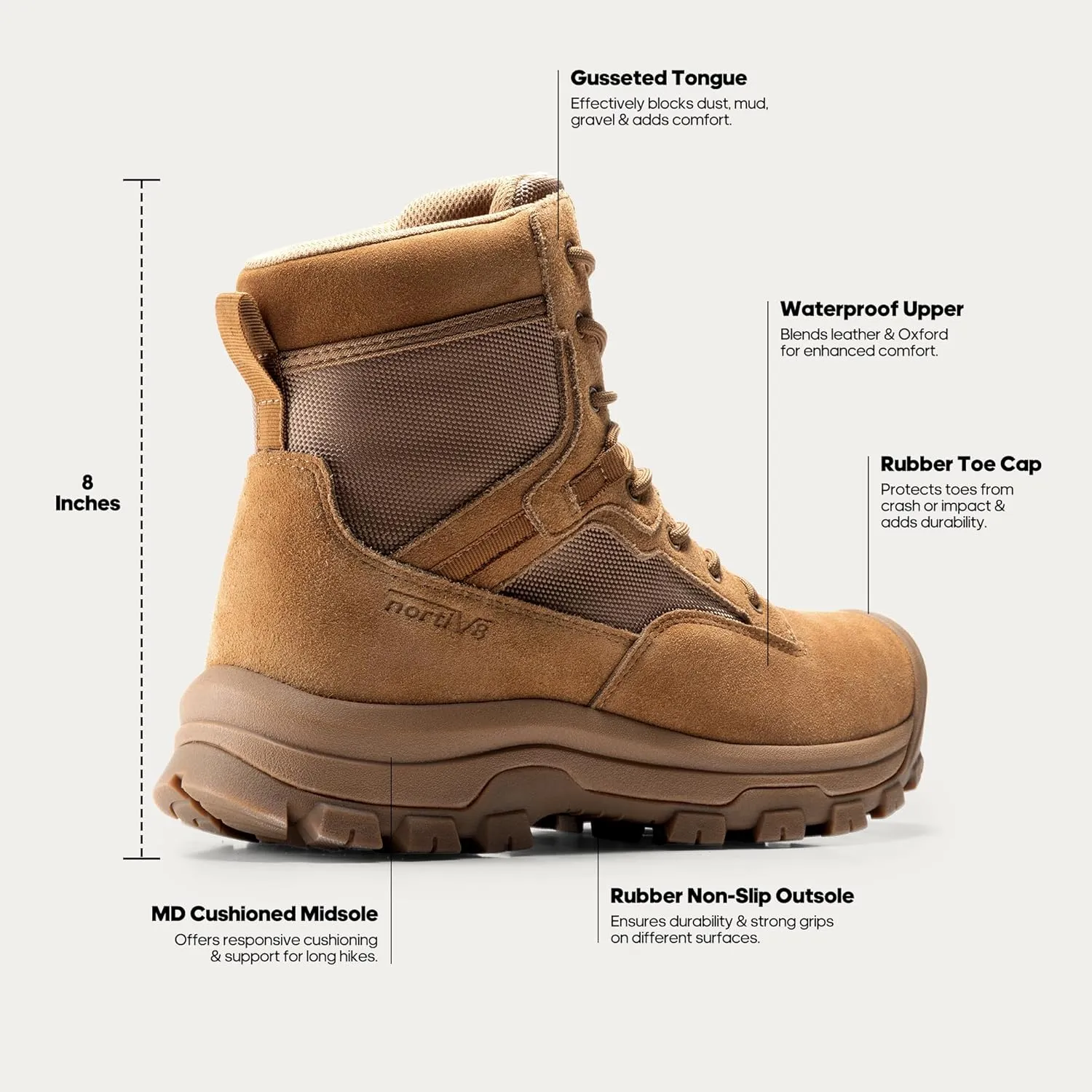 NORTIV 8 Men's Waterproof Work Military Tactical Boots Rubber Toe Leather Outdoor Hiking Motorcycle Combat Boots