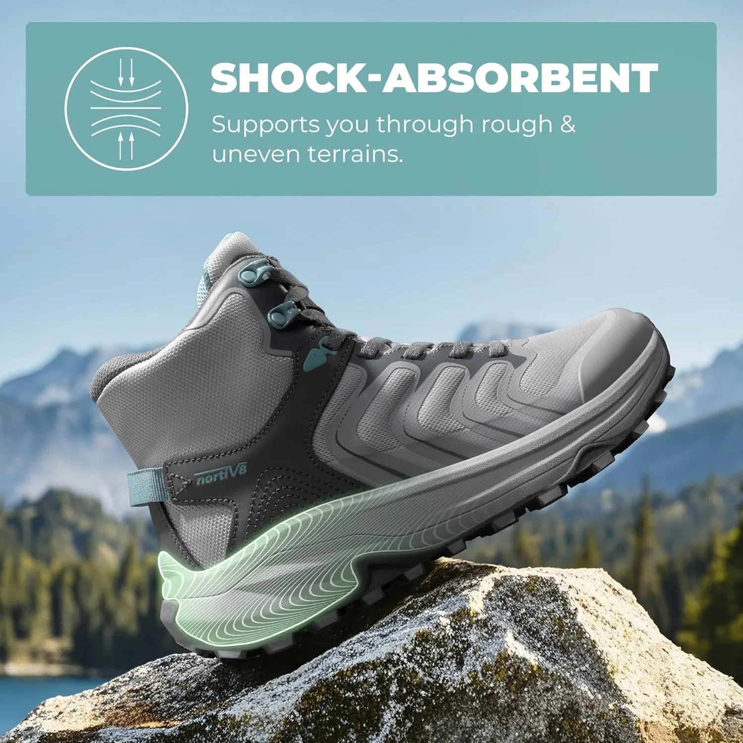 NORTIV 8 Women's Hiking Boots Waterproof with Arch Support Sneakers Walking Outdoor Comfortable Lightweight Boot Echo Mid