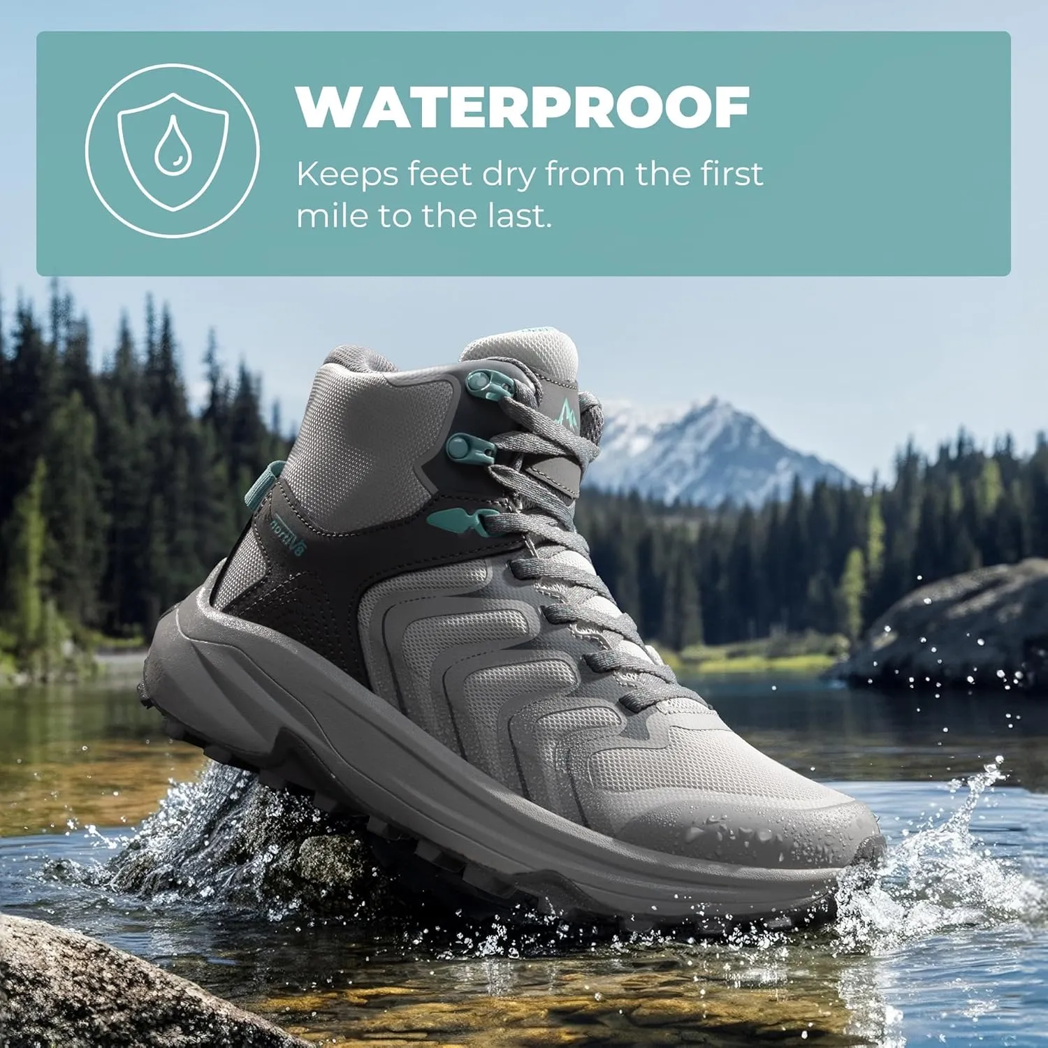 NORTIV 8 Women's Hiking Boots Waterproof with Arch Support Sneakers Walking Outdoor Comfortable Lightweight Boot Echo Mid