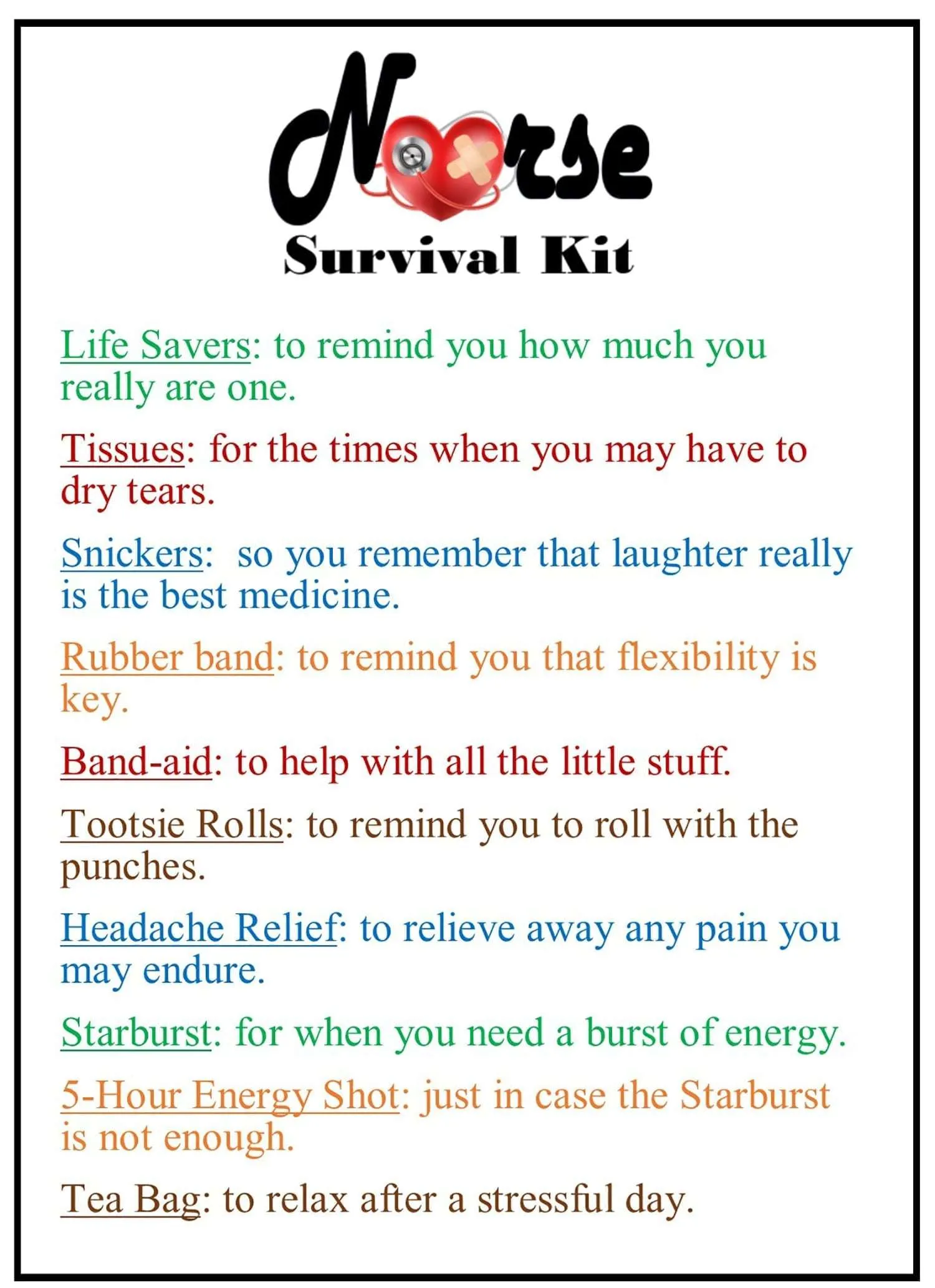 Nurse Survival Kit Funny Gift Set