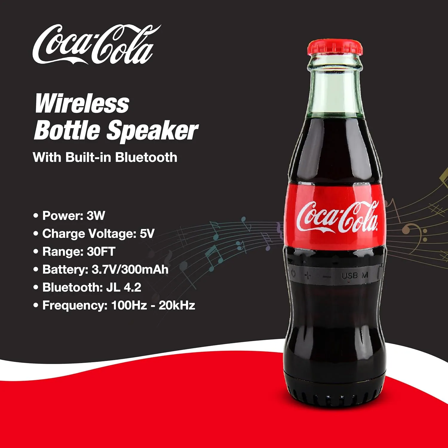 Official Coca-Cola Bottle Shaped Bluetooth Speaker – Portable Wireless Speaker with Bluetooth 5.0, Deep Bass, AUX Input, Long Battery Life – Loud HD Sound for Home, Travel, Party & Outdoor Use