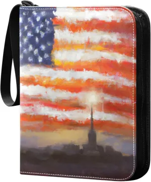 Oil Painting Us Independence Card Binder 4-Pocket, 400 Pockets PU Waterproof Zippered Collector Card Album with 50 Removable Sleeves for Trading, Game Cards