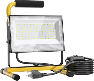 Olafus 100W LED Work Lights, 14000LM Portable Flood Light with Plug, 5000K Daylight, IP65 Waterproof Adjustable Job Site Lighting for Construction Site, Garage, Workshop, Jetty