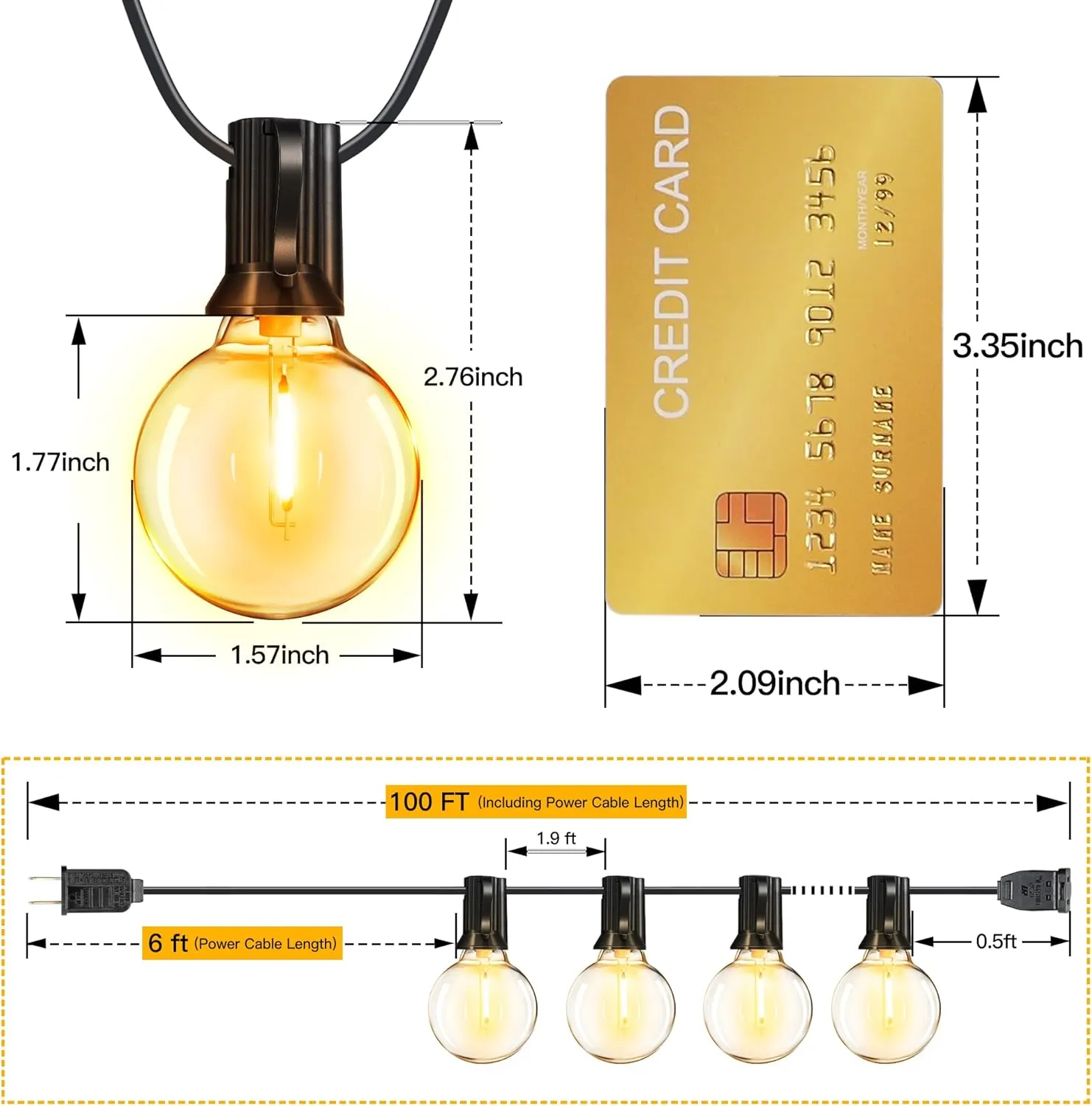 Ollny 100FT Outdoor String Lights, Waterproof Connectable Shatterproof Outside Light with 50 Edison   3 Spare LED Bulbs Plug in, Patio Lights for Indoor Balcony Porch Camping Deck