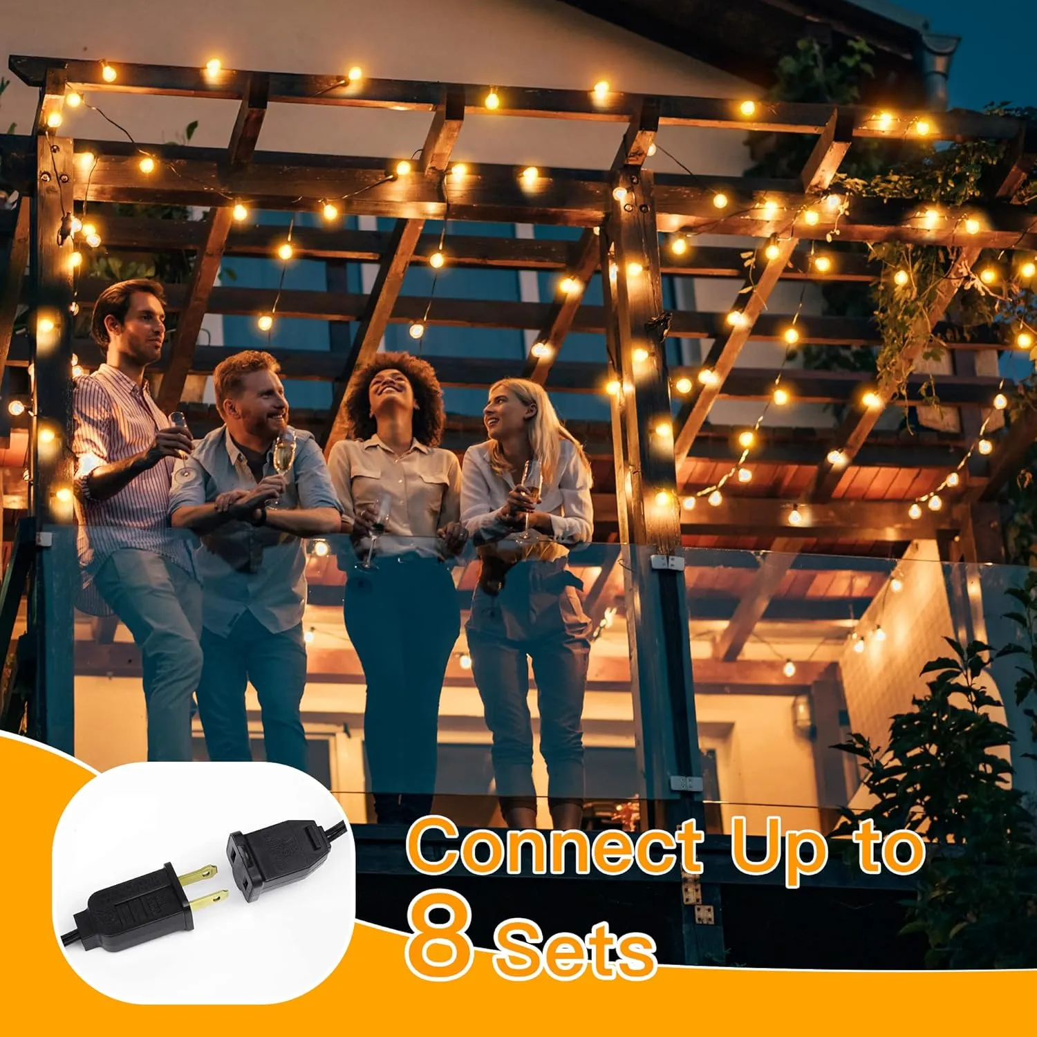 Ollny 100FT Outdoor String Lights, Waterproof Connectable Shatterproof Outside Light with 50 Edison   3 Spare LED Bulbs Plug in, Patio Lights for Indoor Balcony Porch Camping Deck