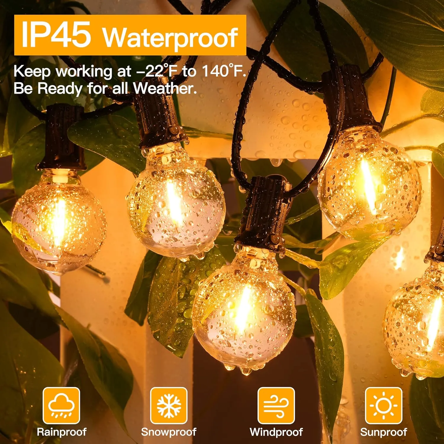 Ollny 100FT Outdoor String Lights, Waterproof Connectable Shatterproof Outside Light with 50 Edison   3 Spare LED Bulbs Plug in, Patio Lights for Indoor Balcony Porch Camping Deck