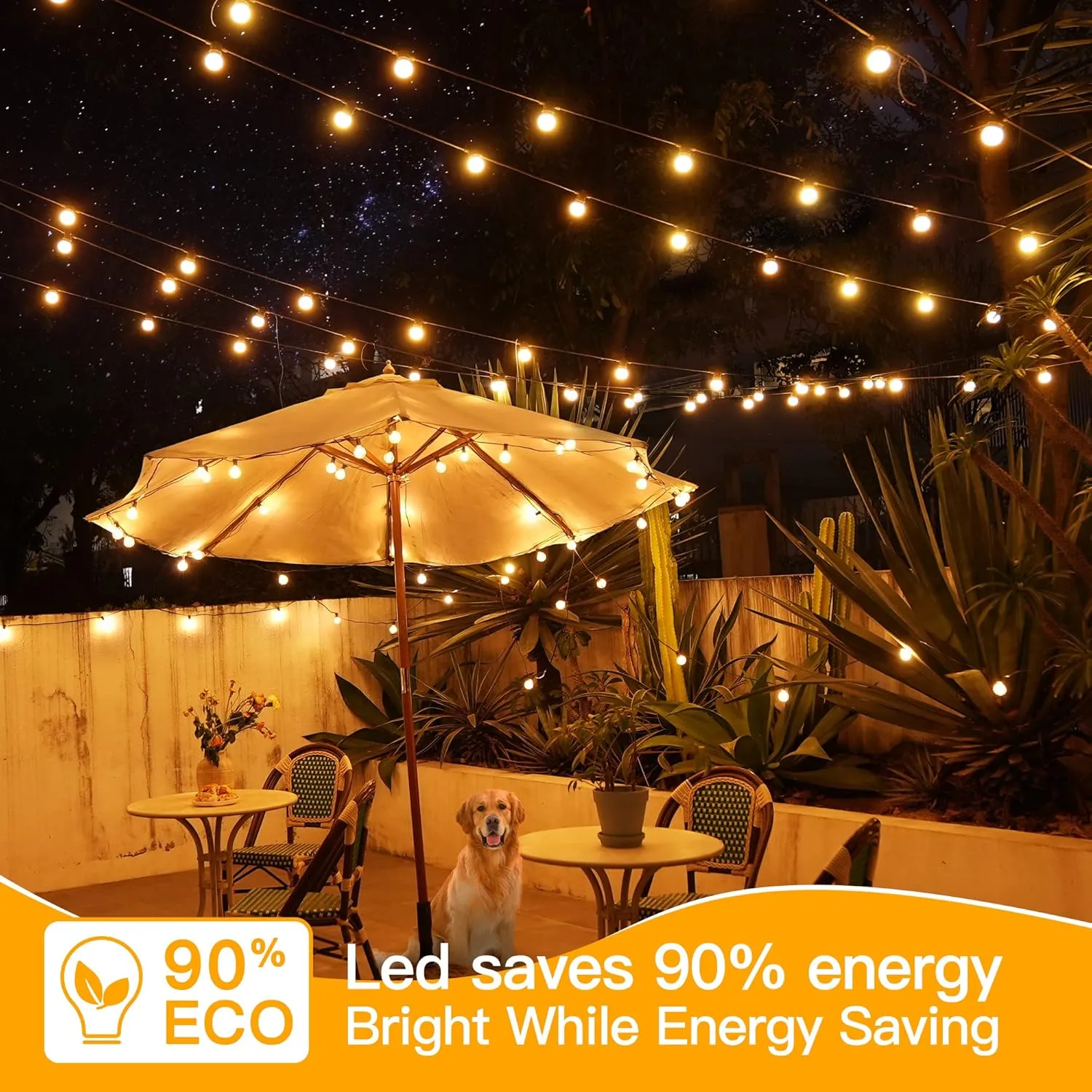 Ollny 100FT Outdoor String Lights, Waterproof Connectable Shatterproof Outside Light with 50 Edison   3 Spare LED Bulbs Plug in, Patio Lights for Indoor Balcony Porch Camping Deck