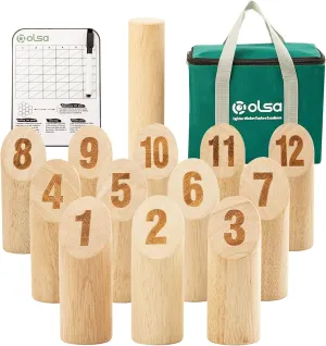 OLSA Wooden Throwing Game Set, Numbered Block Tossing Game with Scoreboard & Carry Bag-Outdoor Backyard Game for Kids Adults Family, Floor Games for Lawn Beach Park and More