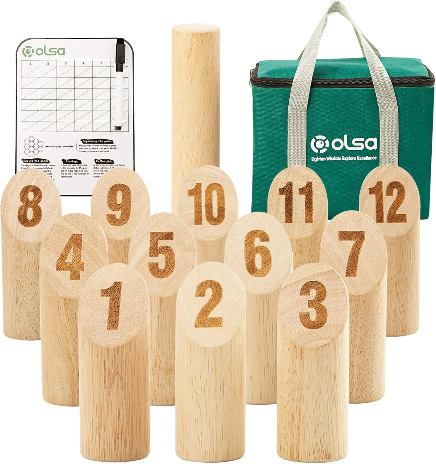 OLSA Wooden Throwing Game Set, Numbered Block Tossing Game with Scoreboard & Carry Bag-Outdoor Backyard Game for Kids Adults Family, Floor Games for Lawn Beach Park and More