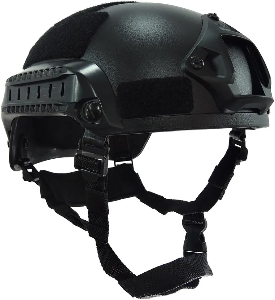 OneTigris Tactical Helmet MICH 2001 - Helmet with Adjustable Chin Strap, Night Vision Mount and Side Rails (Black)