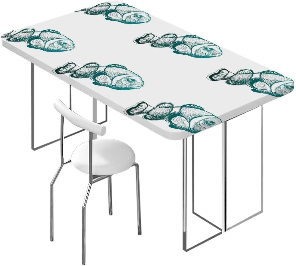 OOzie Blue Aqua White Rectangle Tablecloth, Swimming Futuristic Design Waterproof Oil Proof Table ​Cover for Indoor and Outdoor Abstract Fits up 5 Foot Tables