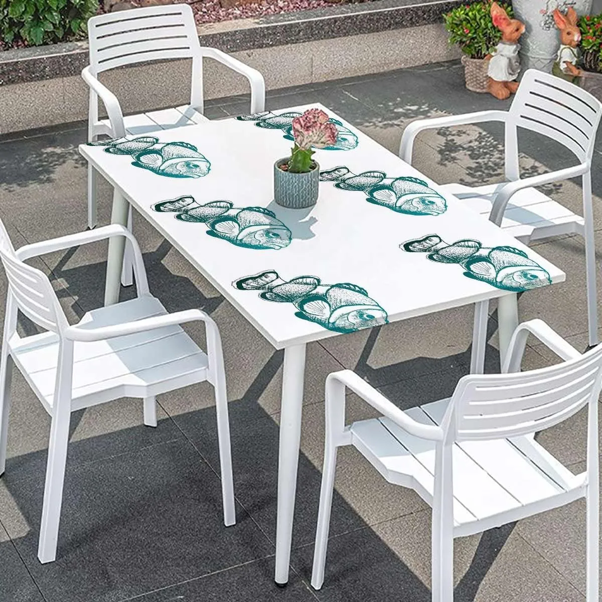OOzie Blue Aqua White Rectangle Tablecloth, Swimming Futuristic Design Waterproof Oil Proof Table ​Cover for Indoor and Outdoor Abstract Fits up 5 Foot Tables