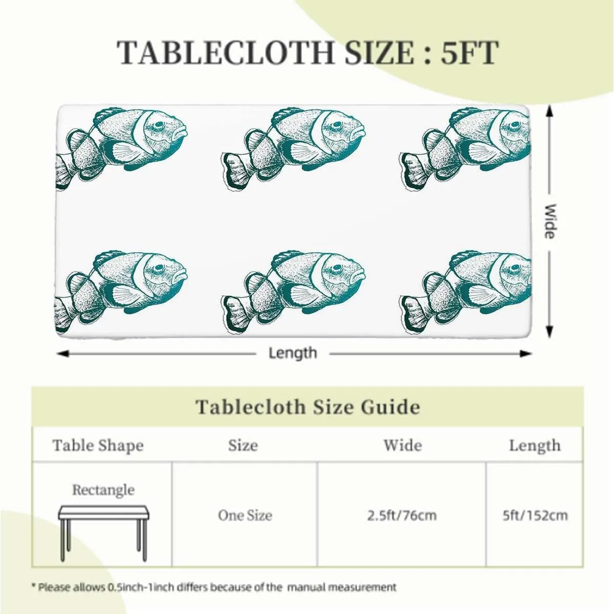 OOzie Blue Aqua White Rectangle Tablecloth, Swimming Futuristic Design Waterproof Oil Proof Table ​Cover for Indoor and Outdoor Abstract Fits up 5 Foot Tables