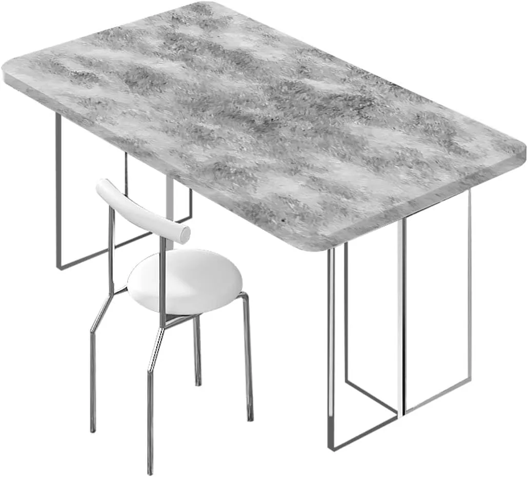 OOzie Grey Dust Tablecloth Fitted Rectangle Marble Granite Surface Pattern Protector with Elastic for Rectangle Picnic Tables, Washable Abstract Fits up 5 Foot Tables