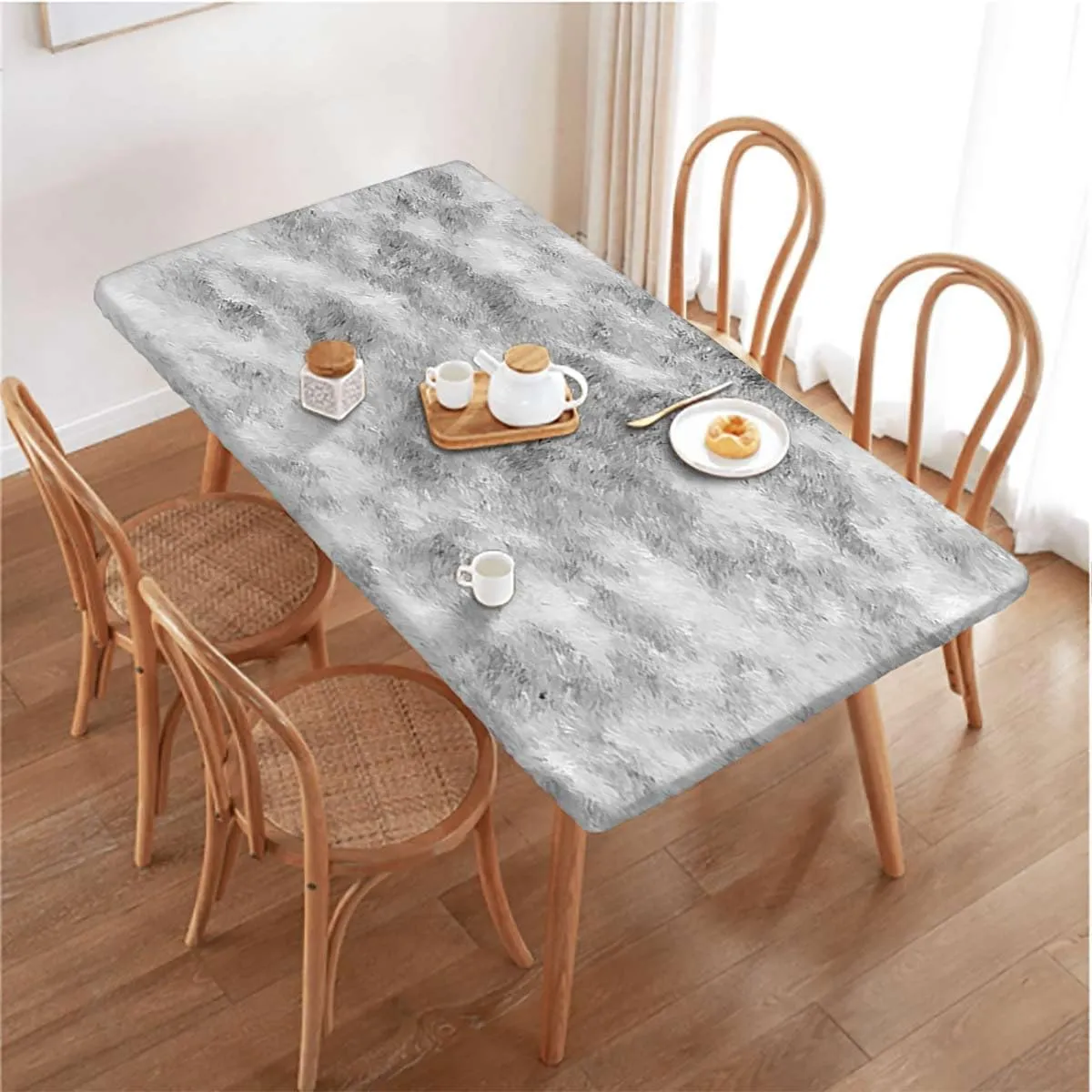 OOzie Grey Dust Tablecloth Fitted Rectangle Marble Granite Surface Pattern Protector with Elastic for Rectangle Picnic Tables, Washable Abstract Fits up 5 Foot Tables