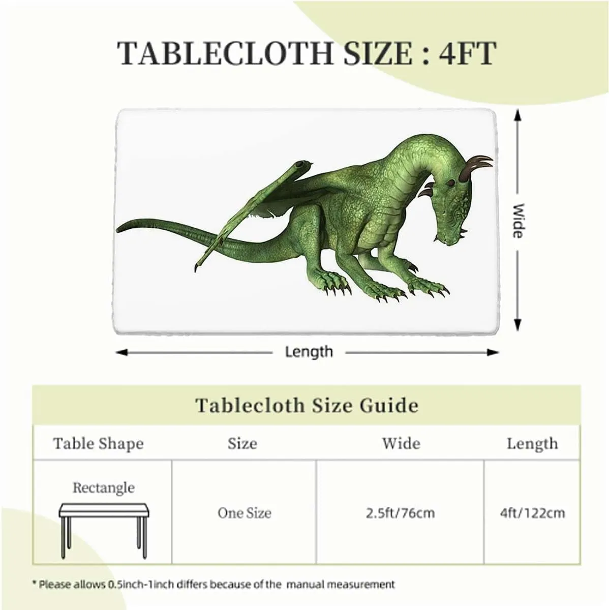 OOzie White Green Elastic Tablecloth for Indoors Outdoors Ugly Dragon Legacy Overlord Dragon Table ​Cover ​for Kitchen Dining Party Picnic Animal Fits up 4 Foot Tables