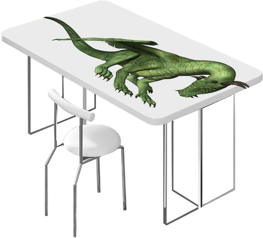 OOzie White Green Elastic Tablecloth for Indoors Outdoors Ugly Dragon Legacy Overlord Dragon Table ​Cover ​for Kitchen Dining Party Picnic Animal Fits up 4 Foot Tables