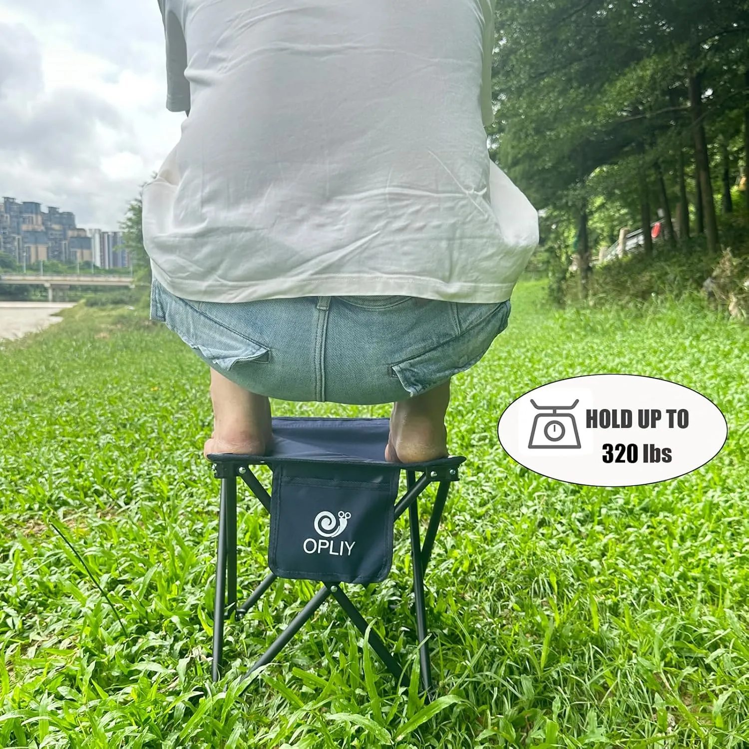 Opliy Camping Stool 2 Pack,13.5 Inch Portable Folding Stool for Outdoor Gardening and Beach Hiking Fishing,Foot Stool with Carry Bag (Blue)