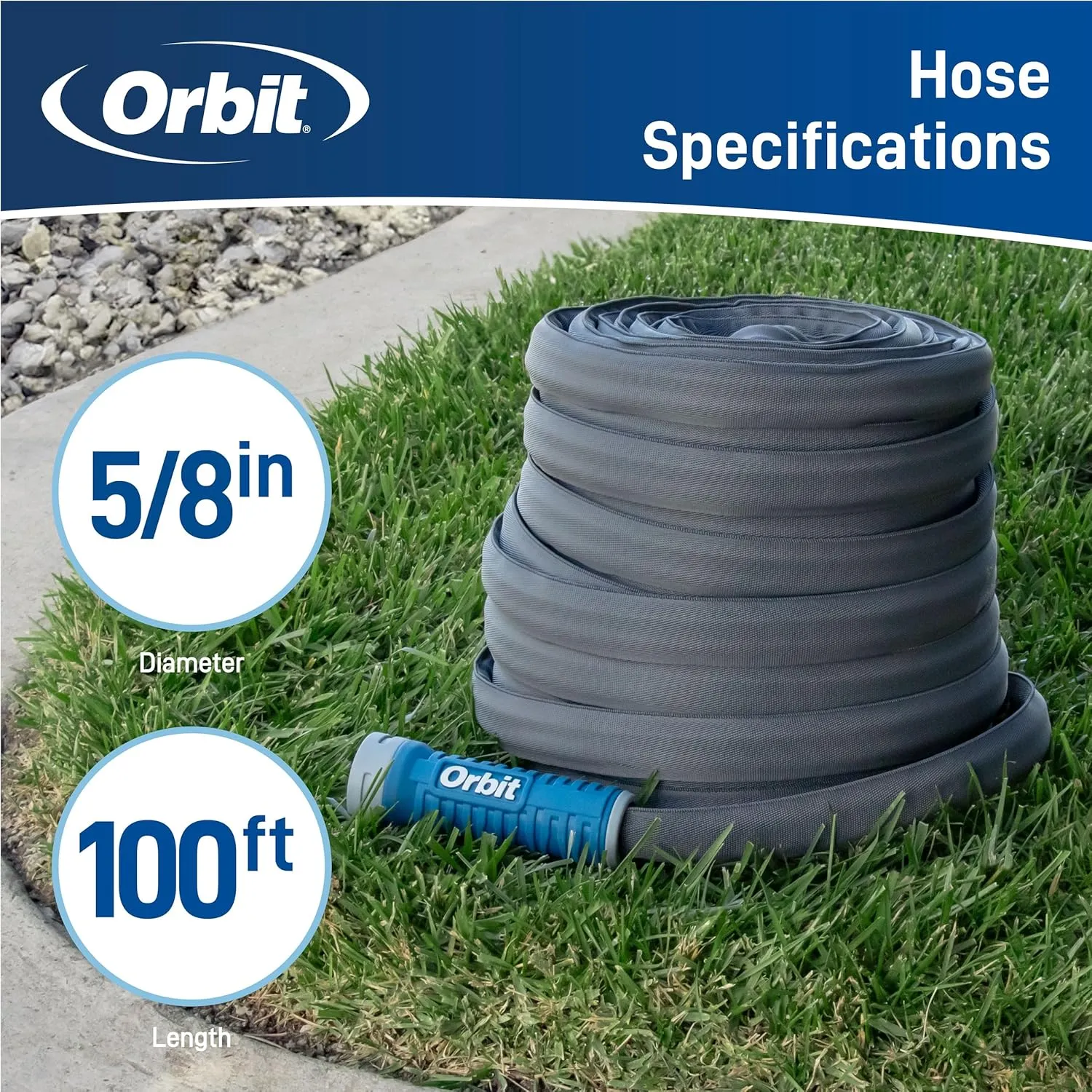 Orbit 33180 ExoJacket Fabric Garden Hose - Heavy-Duty Water Hose (100-Foot x 5/8-Inch)