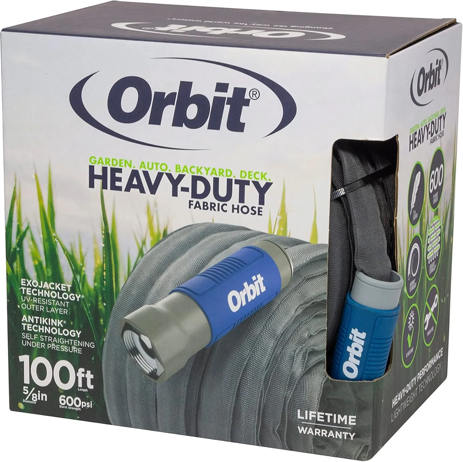 Orbit 33180 ExoJacket Fabric Garden Hose - Heavy-Duty Water Hose (100-Foot x 5/8-Inch)