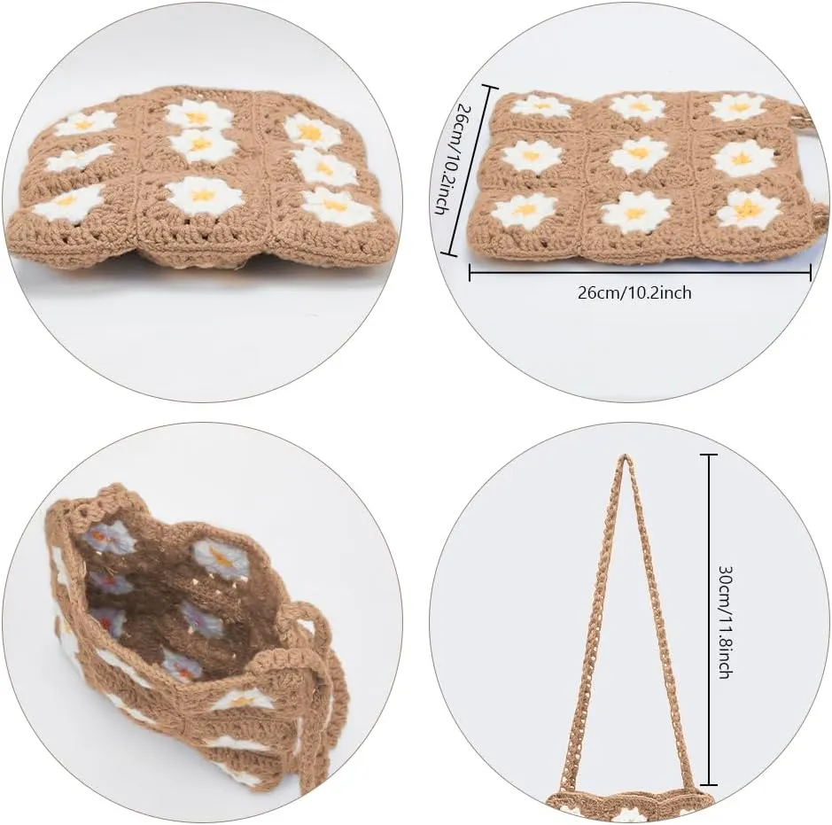 ORIGACH DIY Daisy Crochet Bag Kit for Beginners Adults, Handmade Granny Square Bag Kit with Instruction Video Tutorials, Learn to Crochet Starters Set, Khaki