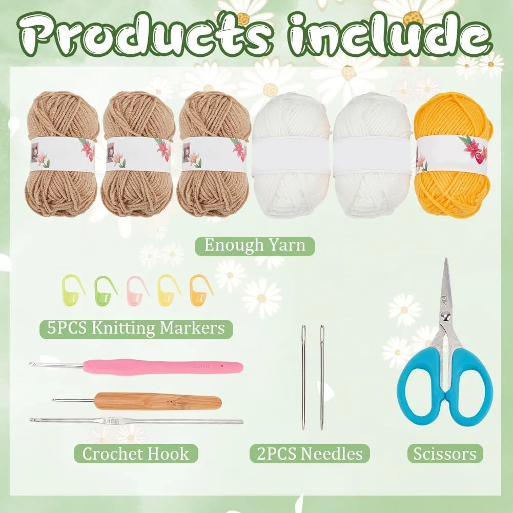 ORIGACH DIY Daisy Crochet Bag Kit for Beginners Adults, Handmade Granny Square Bag Kit with Instruction Video Tutorials, Learn to Crochet Starters Set, Khaki