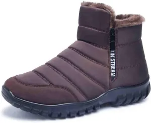 OrthoFit Winter Ankle Boots Mens Waterproof Snow Boots Fur Lined Warm Ankle Boots Zipper Closure Slip on Comfortable Walking Shoes