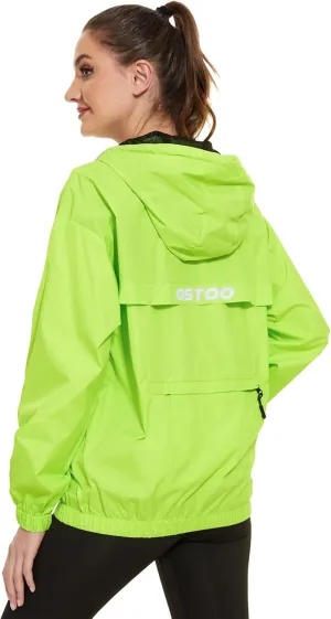 OSTOO Women's Running Cycling Lightweight Rain Jacket Waterproof with Hood Hiking Wind Breakers Pullover