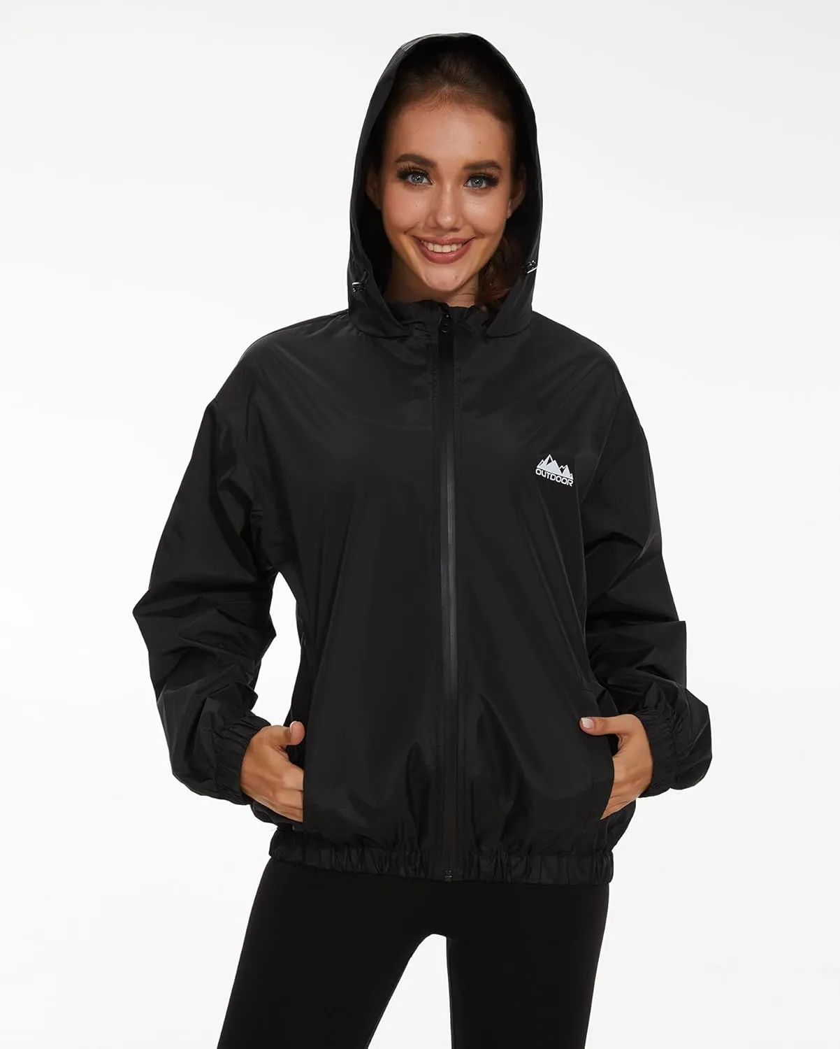 OSTOO Women's Running Cycling Lightweight Rain Jacket Waterproof with Hood Hiking Wind Breakers Pullover