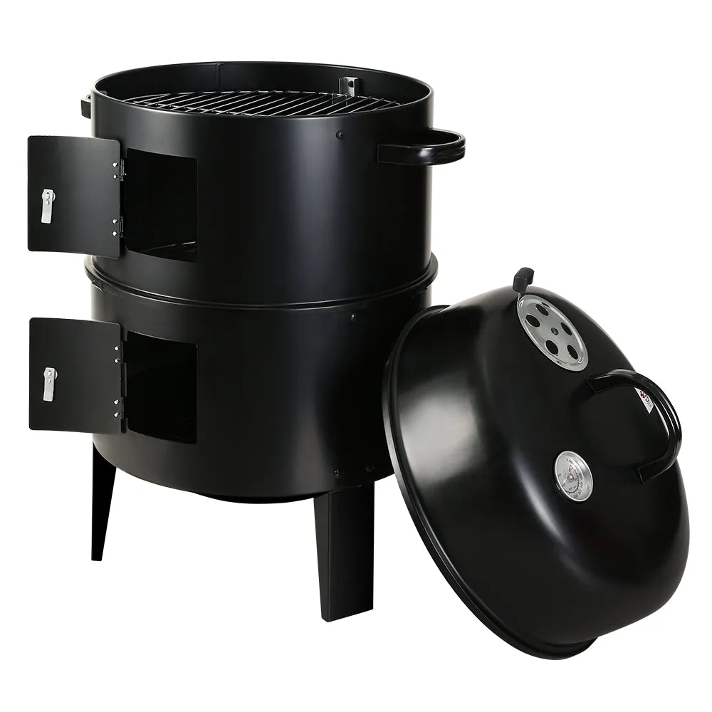 Outdoor BBQ Grill Smoker Portable Charcoal Roaster 3in1 Thermometer