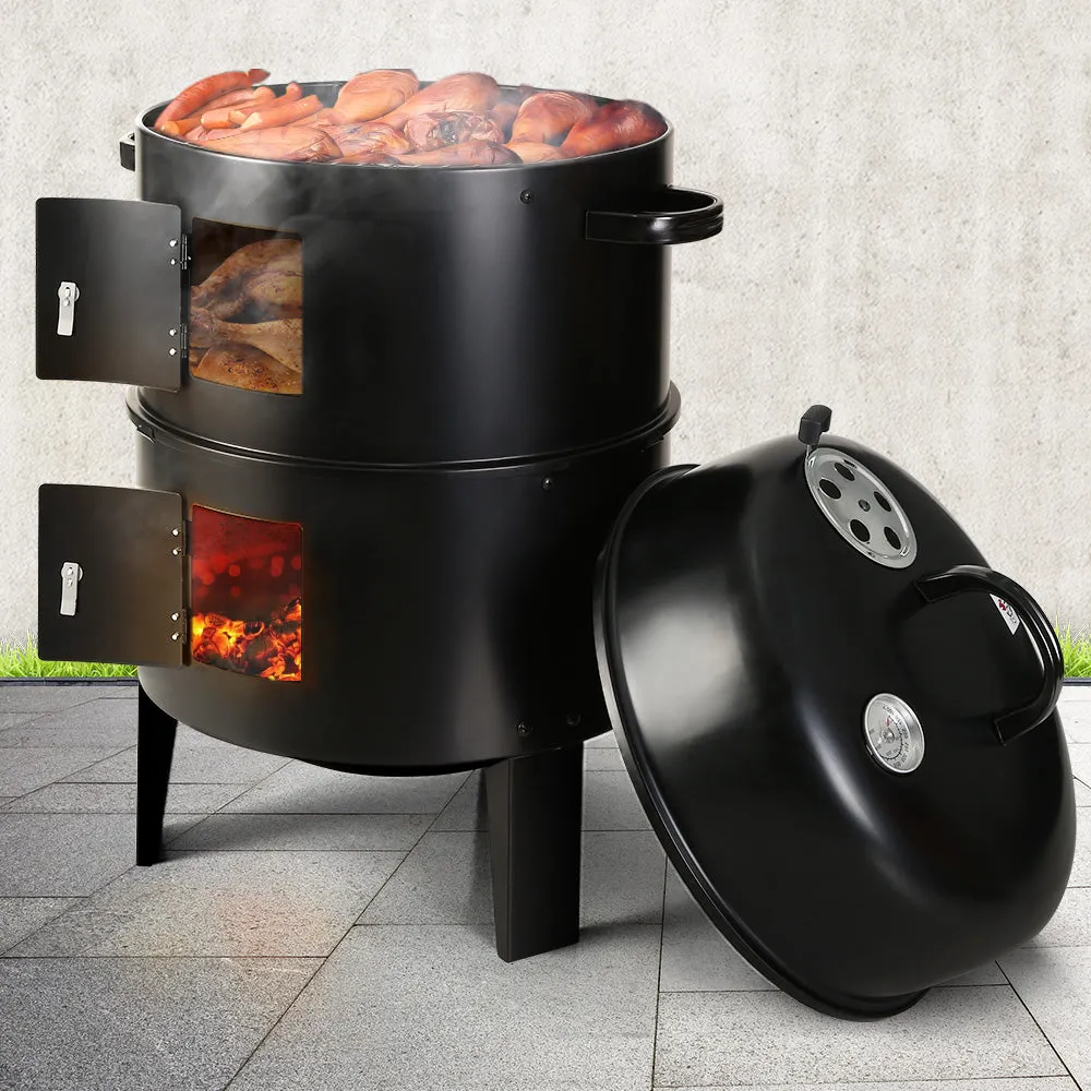 Outdoor BBQ Grill Smoker Portable Charcoal Roaster 3in1 Thermometer