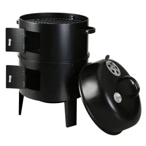Outdoor BBQ Grill Smoker Portable Charcoal Roaster 3in1 Thermometer