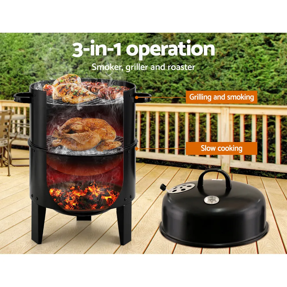 Outdoor BBQ Grill Smoker Portable Charcoal Roaster 3in1 Thermometer