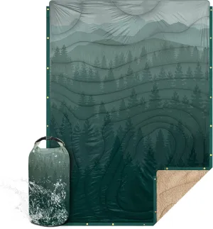Outdoor Camping Blanket with Sherpa Lining, Extra Warm Thick Camp Blankets and Puffy Ultralight Soft Poncho DWR Camping Quilt for Cold Weather, Adventure, Sleeping, Backpacking 78"x 56"
