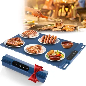 Outdoor Food Warming Mat – Portable Electric Silicone Heating Tray for Barbecue & Camping, 3 Adjustable Temperature Settings, Fast Full-Surface Heating, Rollable & Easy-Clean, Navy Blue