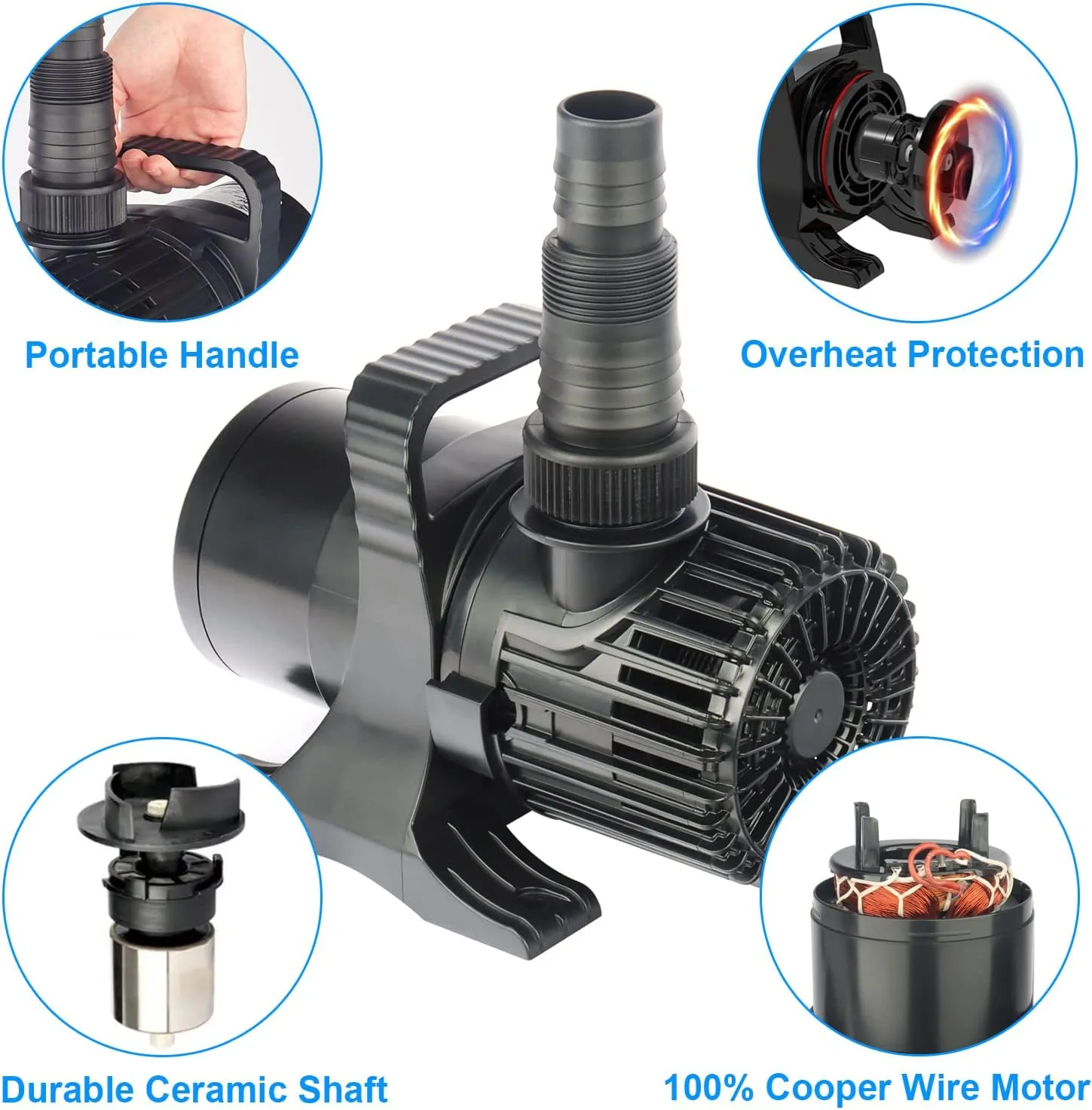 Outdoor Large 4700gph-250W 32.8FT Pond Water-fall & Kio Fish Fountain-s &Garden Pump Submersible IPX8: Long 32.8FT Cord Smart-er & Quieter Duck & Yard& Patio Ponds Pumps, 1 Barrier Pump Bag