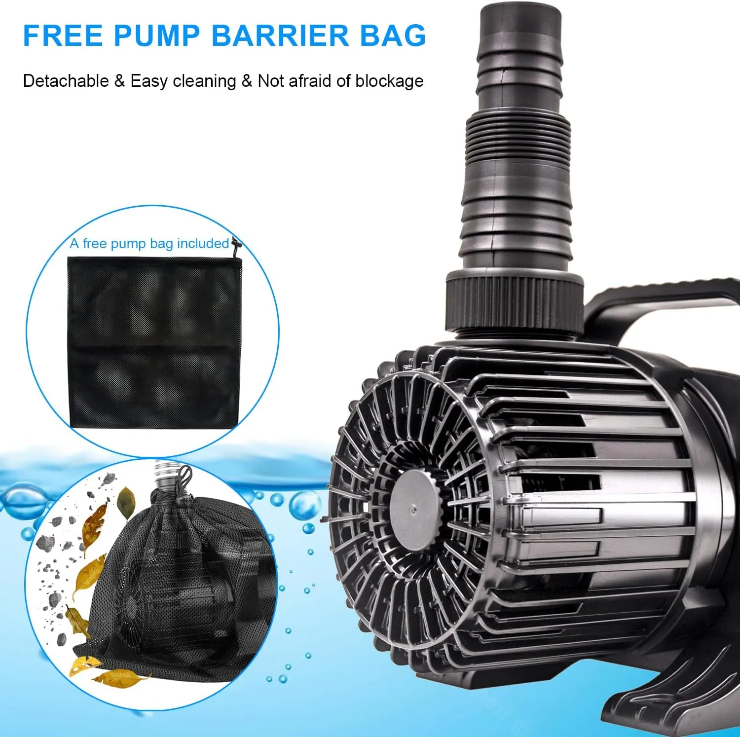 Outdoor Large 4700gph-250W 32.8FT Pond Water-fall & Kio Fish Fountain-s &Garden Pump Submersible IPX8: Long 32.8FT Cord Smart-er & Quieter Duck & Yard& Patio Ponds Pumps, 1 Barrier Pump Bag