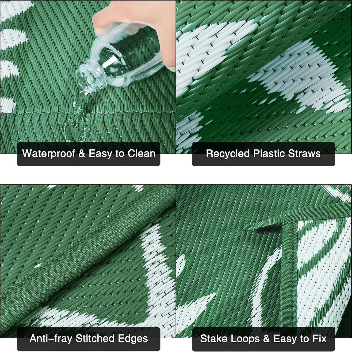 Outdoor Plastic Straw Rug Leaf Waterproof Green Outside Patio 6x9 Carpet Tropical Reversible Mat Washable Large for Camping RV Porch Deck Balcony Beach