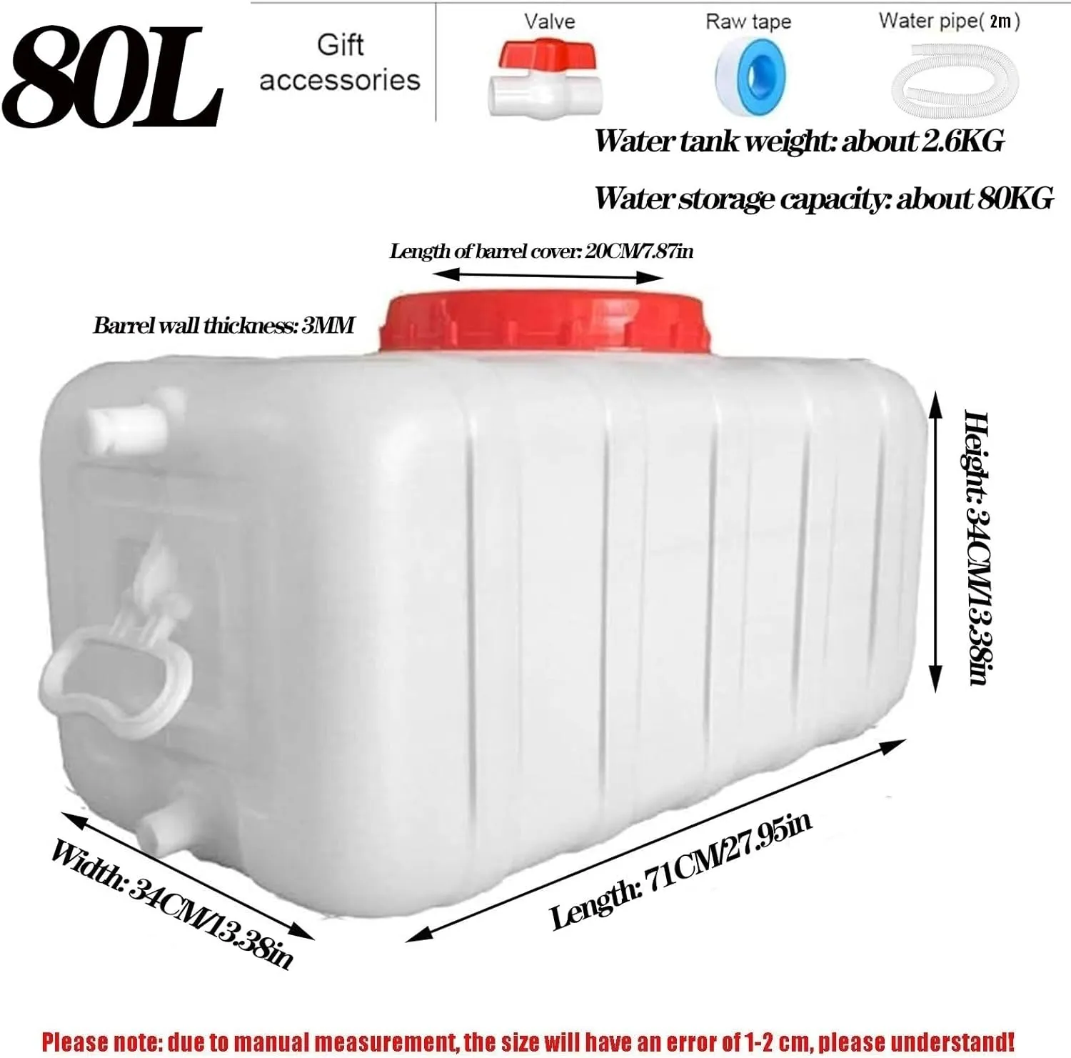 Outdoor Plastic Water Storage Tank Household Potable Water Storage Containers Emergency Water Barrel Container with On-Off Valve