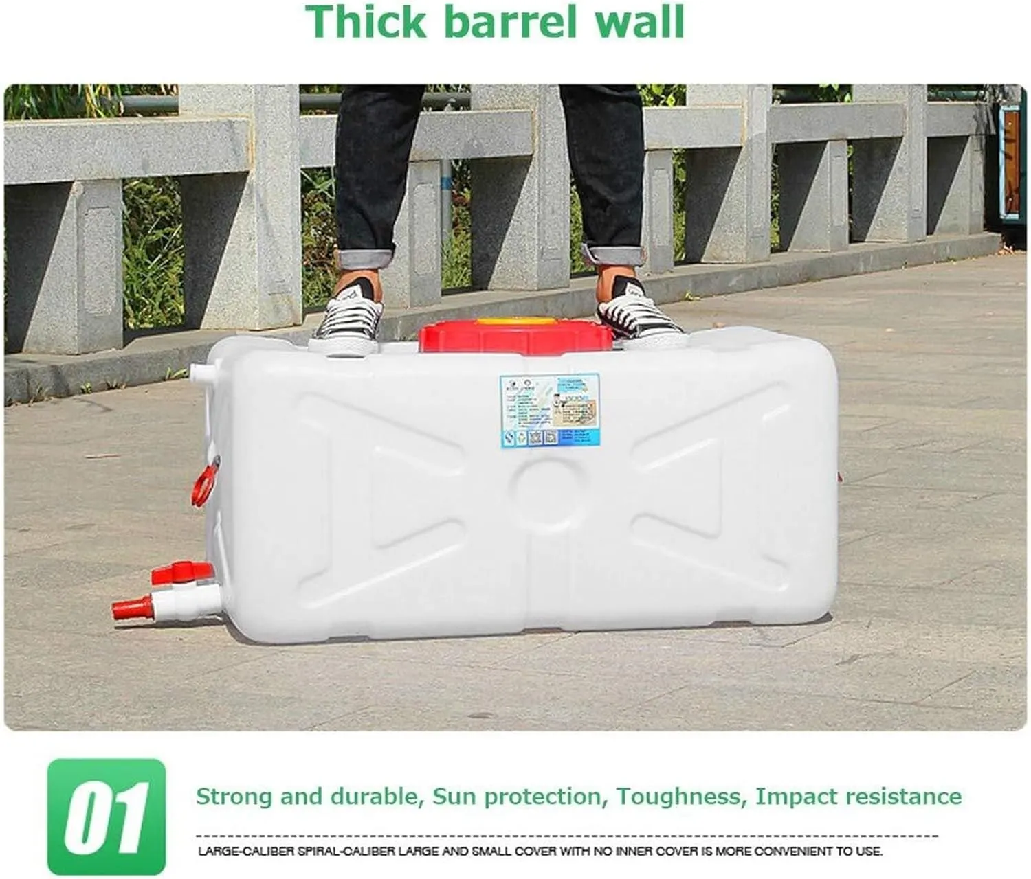 Outdoor Plastic Water Storage Tank Household Potable Water Storage Containers Emergency Water Barrel Container with On-Off Valve