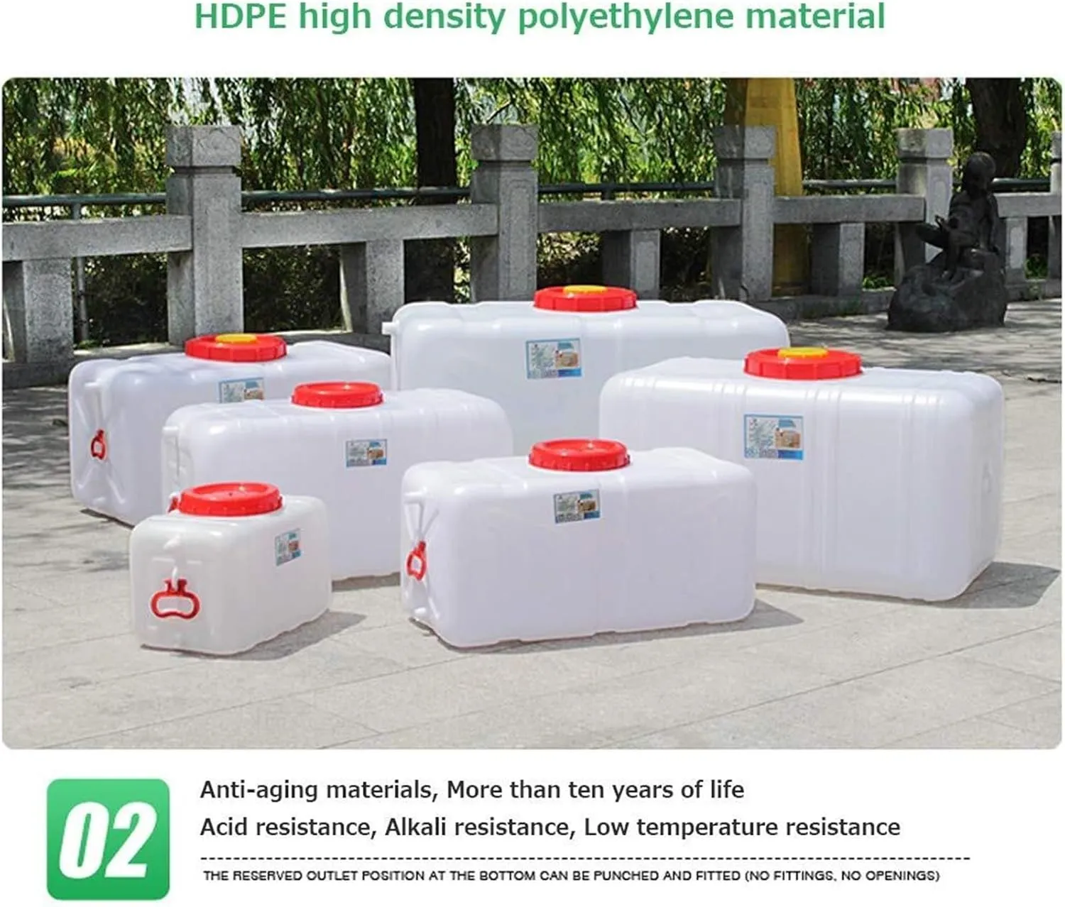 Outdoor Plastic Water Storage Tank Household Potable Water Storage Containers Emergency Water Barrel Container with On-Off Valve