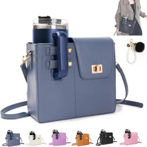 Outdoor Portable Crossbody Leather Bag, Compatible with Variety of Water Cups