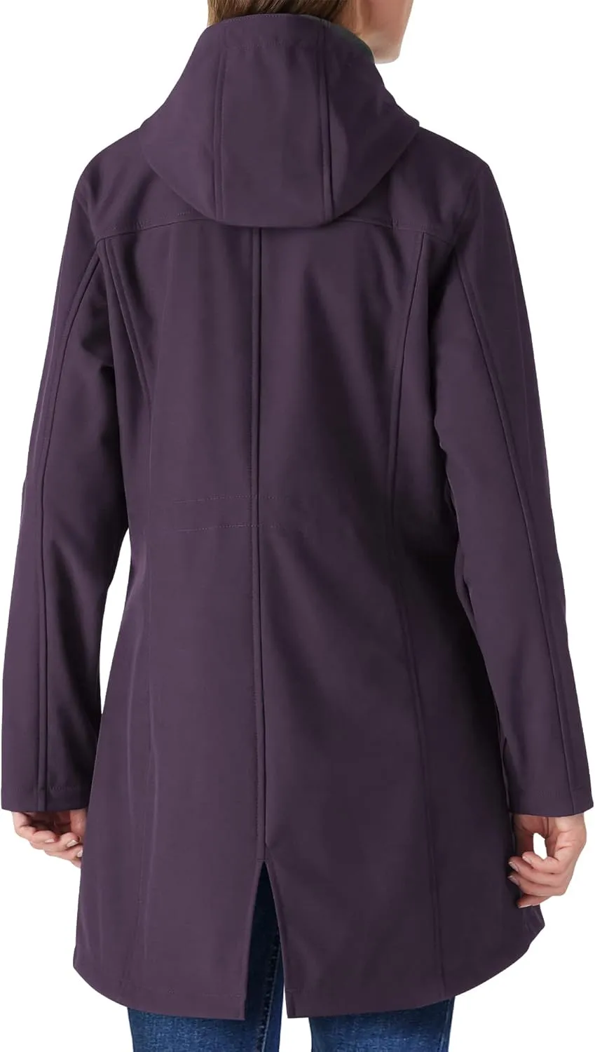 Outdoor Ventures Women's Lightweight Waterproof Fleece Lined Hooded Softshell Rain Jacket, Warm Windbreaker Long Coat