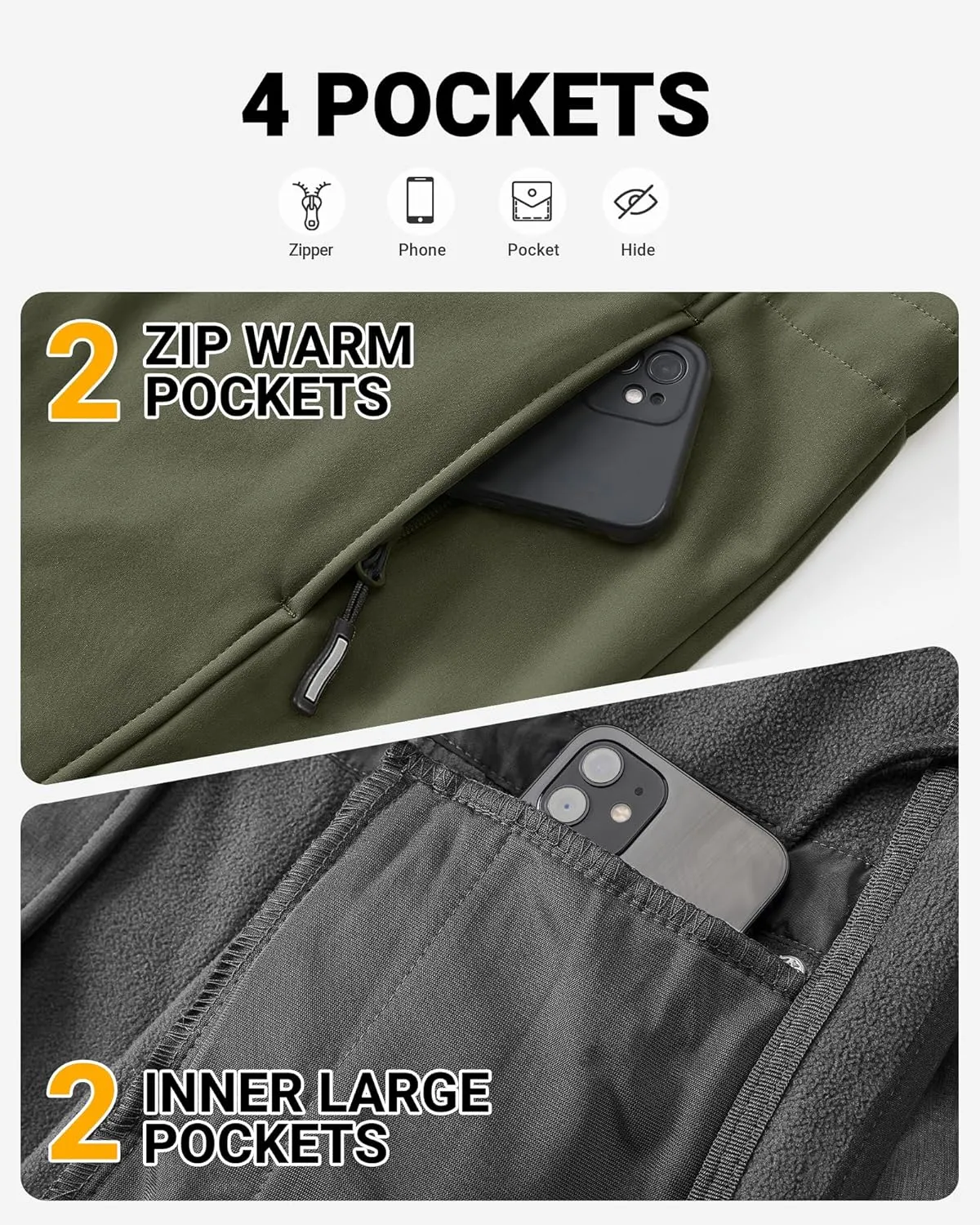 Outdoor Ventures Women's Lightweight Waterproof Fleece Lined Hooded Softshell Rain Jacket, Warm Windbreaker Long Coat